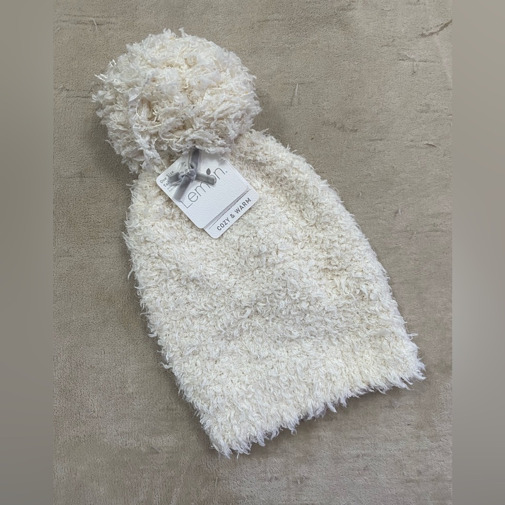 Lemon Cream Fuzzy Knit Hat